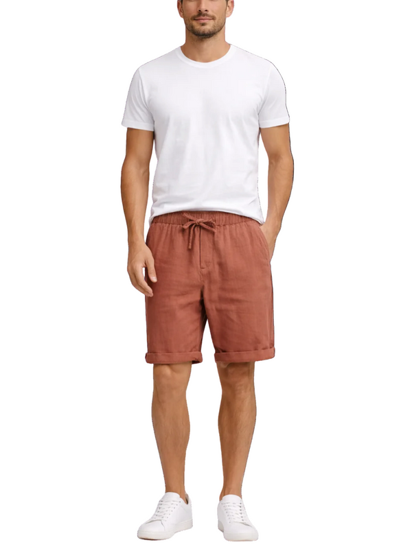 Men's Elasticated Drawstring Waist Pull-On Turn-Up Cuffed Hem Side Pocket Casual Shorts