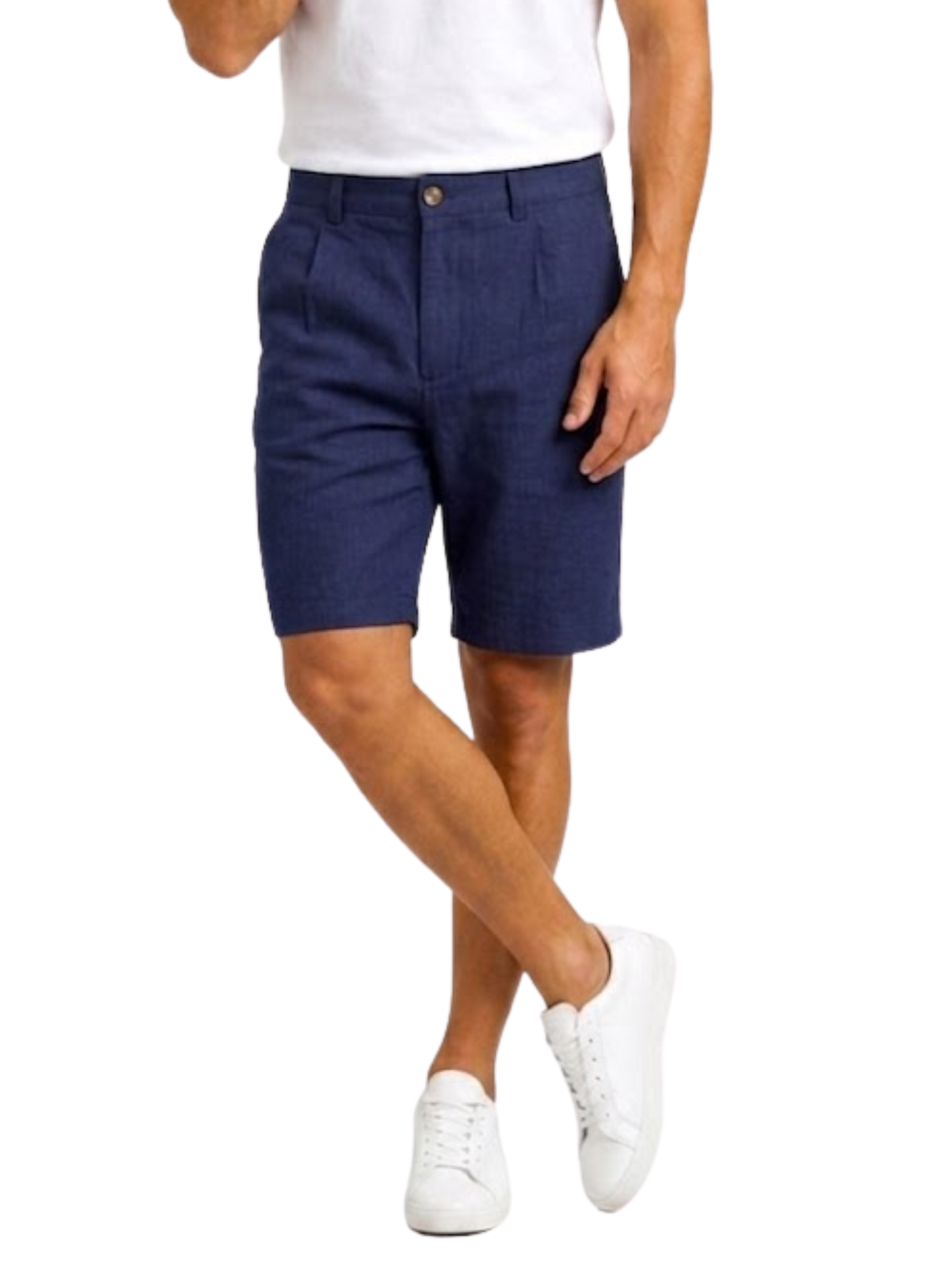 Men's Double Pleated Front Fitted Chino Shorts with Button Fly Belt Loops and Side Pockets