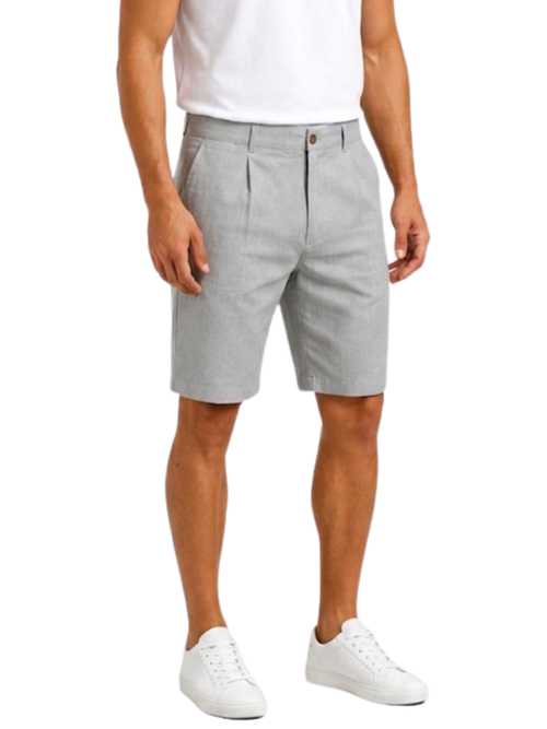 Men's Double Pleated Front Fitted Chino Shorts with Button Fly Belt Loops and Side Pockets