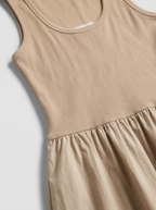 Women's Sleeveless Scoop Neck Ribbed Bodice Gathered Skirt Midi Dress