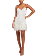 Women's Spaghetti Strap V-Neck Fringe Mini Dress with Feather Hem